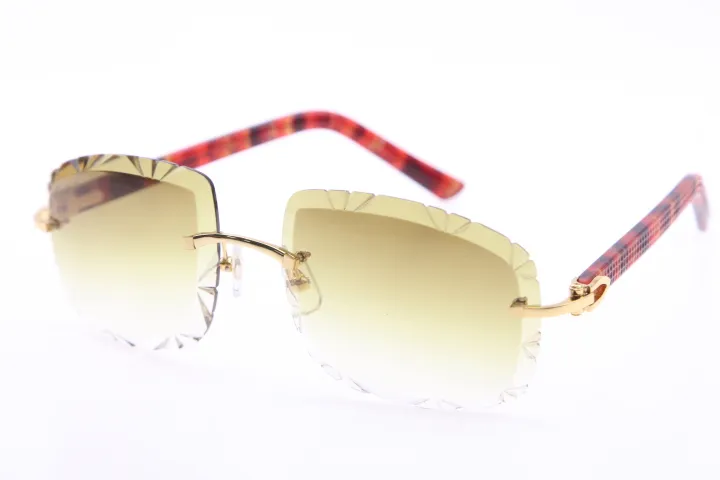НОВИНКА Продажа солнцезащитных очков без оправы с бриллиантовой огранкой 3524012-B Мраморные красные очки-планки мужские и женские Модные металлические очки унисекс 18K Gol290C