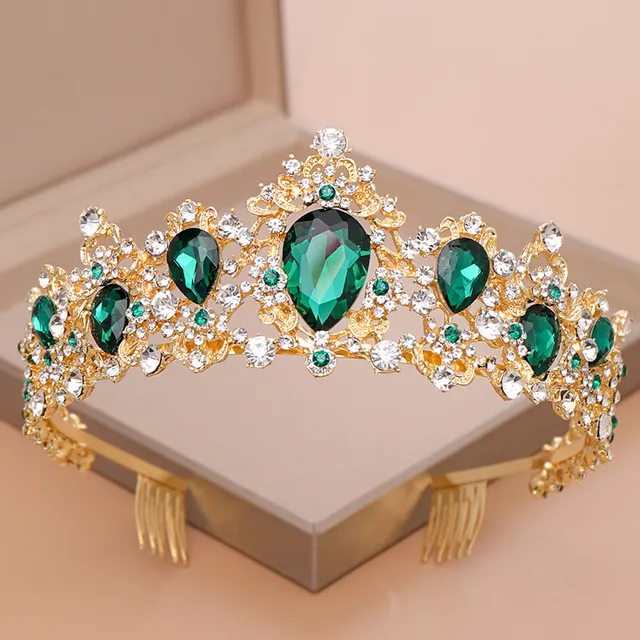 Nouvelle couronne de mariée Green Bleu rouge cristal cristal pour les accessoires de cheveux de mariage mariée en caser