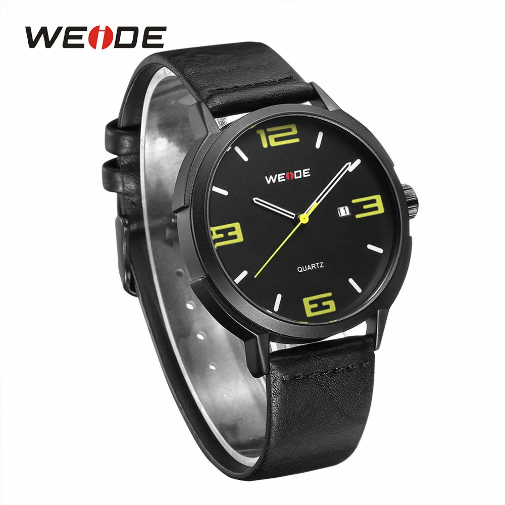 Weide Weide de alta calidad Fashion Casual Calendar Quartz Analógico Auto Date Reloj Wristwatches Store de cuero Negro PU Horas204s