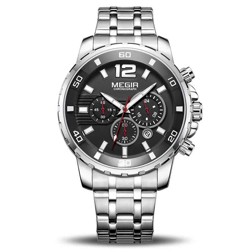 MEGIR Роскошные деловые наручные часы мужские брендовые хронограф из нержавеющей стали кварцевые мужские часы Relogio Masculino240R