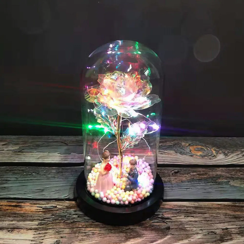 Souhaitant fille galaxie rose en flacon LED fleurs clignotantes dans un dôme de verre pour la décoration de mariage cadeau de la Saint-Valentin avec cadeau Bo2583