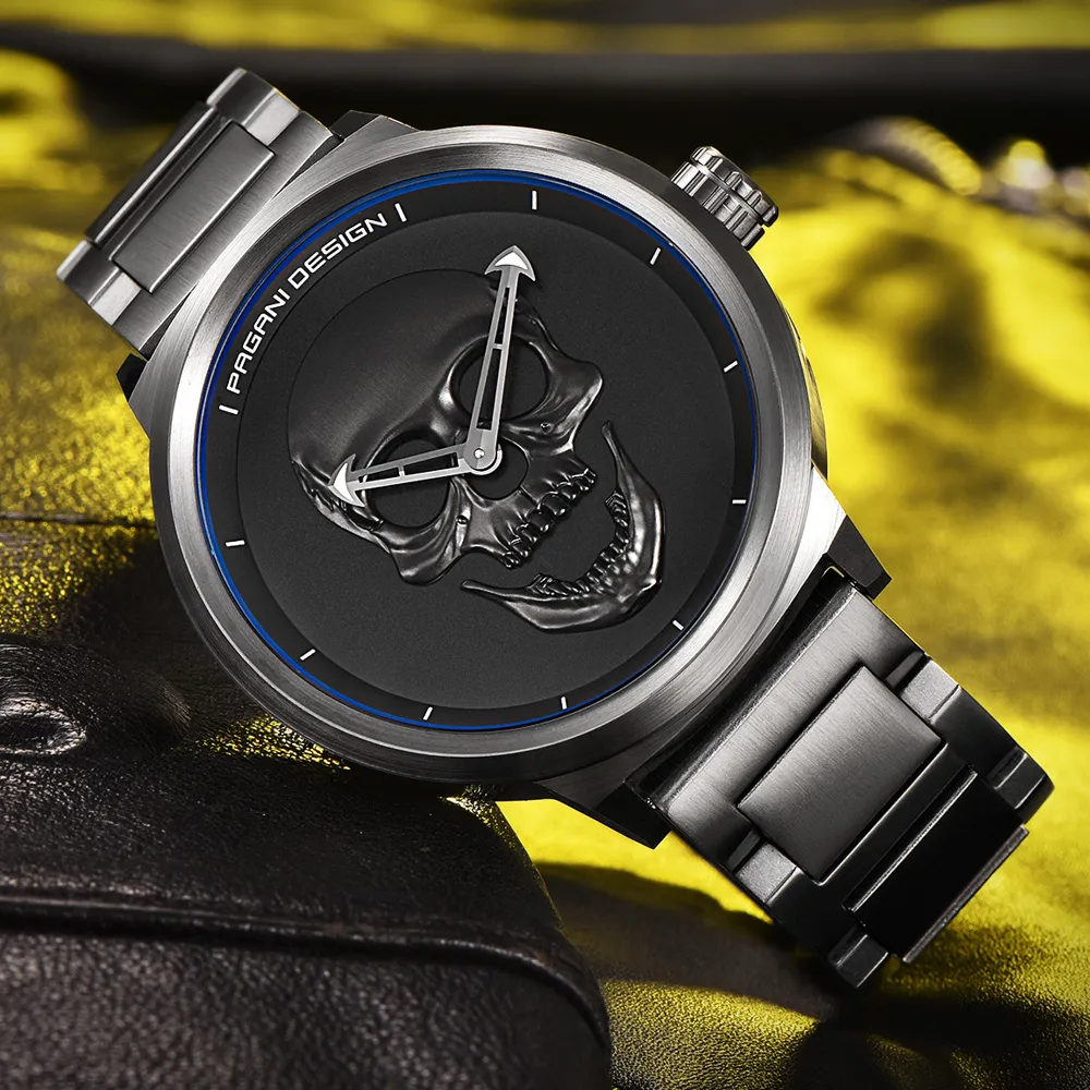 Reloj Punk 3D con calavera y personalidad Retro a la moda para hombre, resistente al agua 30m, reloj de cuarzo de acero inoxidable, diseño PAGANI, reloj Masculi272m