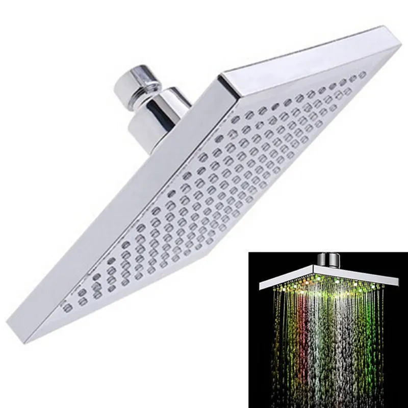 Duschkopf Quadratischen Kopf Licht Regen Wasser 26 Hause Badezimmer LED Auto Ändern Dusche 7 Farben Für Badezimmer dropship Apr12254m