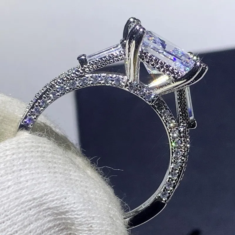Victoria Sparkling Fashion Jewelry 925 Sterling Silver Princess Cut White Topaz CZ Diamond Promise Women Wedding Bridal Ring L192S