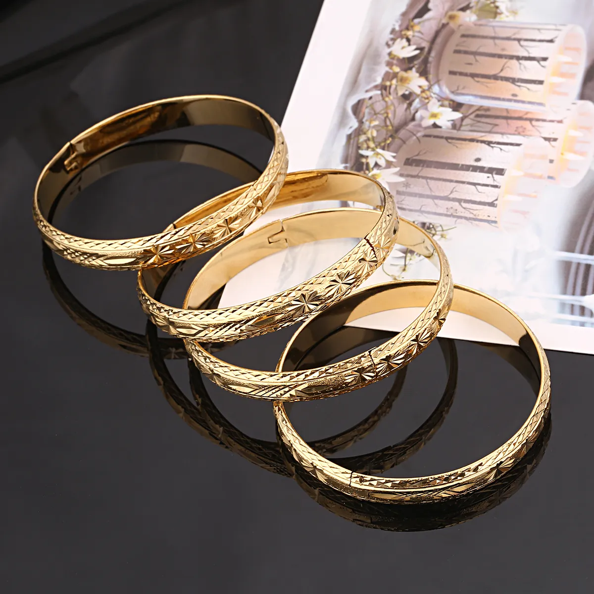 Dubai Gold Bangles Wide Bracelets African European Ethiopia Jewelry Bangles234l