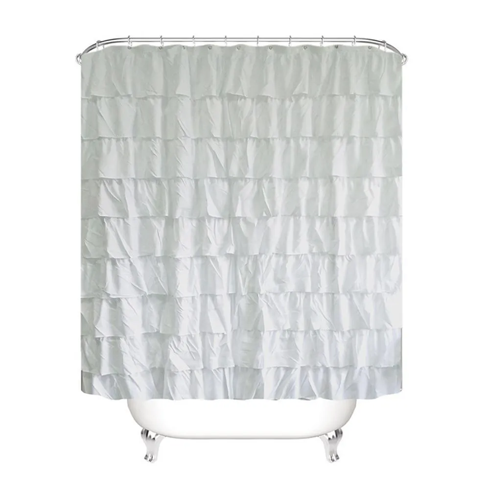LumiParty tinta unita impermeabile bordo ondulato tenda da doccia tenda da bagno increspato decorazione-25 C18112201