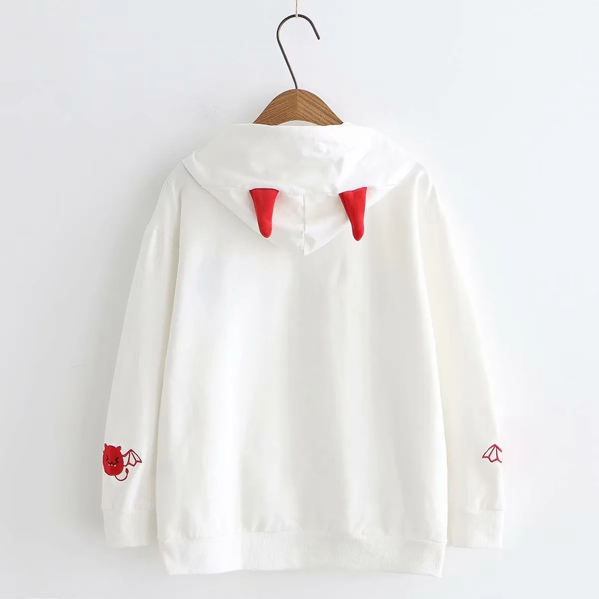 Harajuku Hoodies Girl Little Devil Horns Gothic Hooded Sweatshirts Women Autumn Loose Lolita Pullovers Tops Black White Y190830