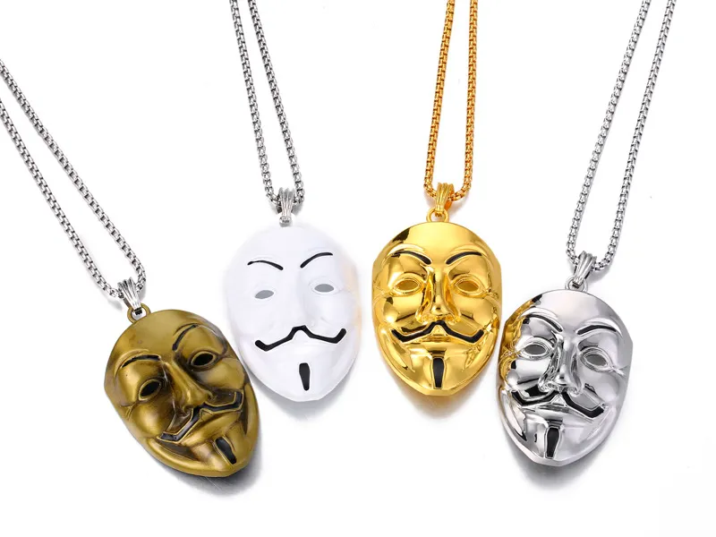 Film V moordenaars masker ketting tij mannelijke hiphop hanger ketting punk sieraden groothandel gouden kleur kettingen voor mannen