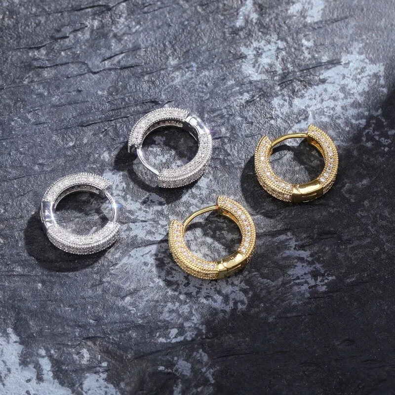 Новые мужские серьги-кольца Huggie, ледяной кубический циркон цвета золота и серебра, серьги для пар в стиле рок-стрит, хип-хоп, ювелирные изделия для подарка218L