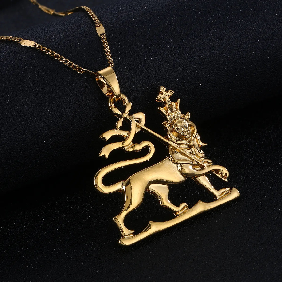 Collier pendentif Lion éthiopien africain, couleur or, Lion de juda, chaîne animale tendance, bijoux ethniques, cadeaux 206Y