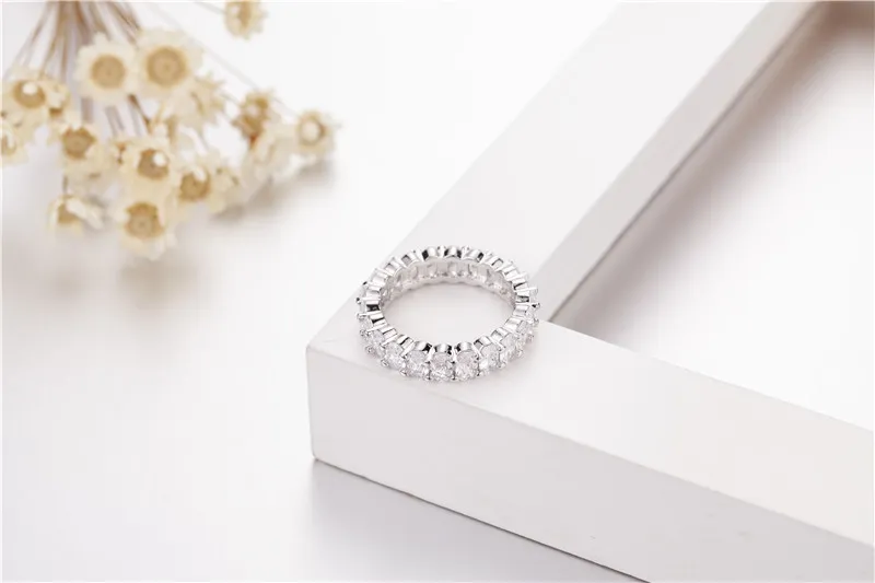 925 Silber Pave Kissen geschnitten mit vollem quadratisch simuliertem Diamant CZ Eternity Band Engagement Hochzeit Stein Ringe Größe 5 6 7 8 9 10 11 12259a