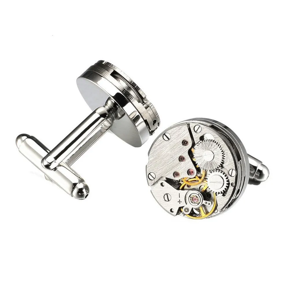 Boutons de manchette de mouvement de montre pour hommes, boutons de manchette de mécanisme de montre Steampunk en acier inoxydable immobiles, Relojes gemelos261J