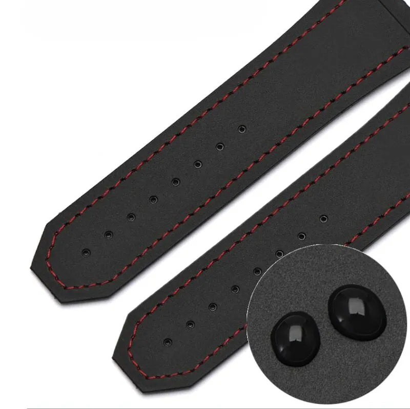 ACCESSOIRES DE MONTRER Men 26 mm x 18 mm de haute qualité Red Centred Black Silicone Rubber Watch Band Sangle de déploiement pour hub Big B1393257
