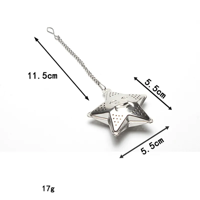 잎 차 주입기 쉘 모양 체인 304 스테인레스 스틸 작은 여과기 심장 스타 꽃 허브 필터 주방 액세서리