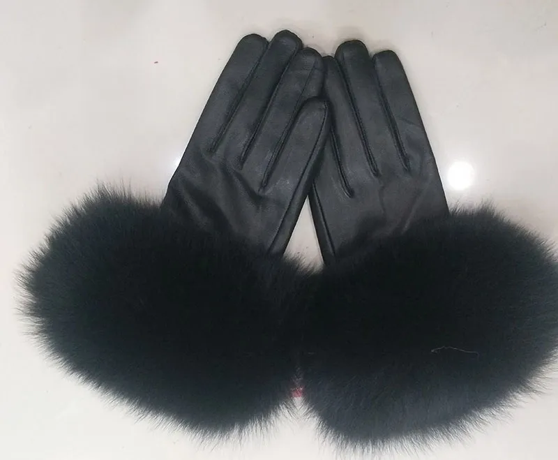 Vijf Vingers Handschoenen Vrouwelijk Echt Leer Met Bont Manchet Vrouwen Warm Winter Echt Dames Casual Handwarmer1275F