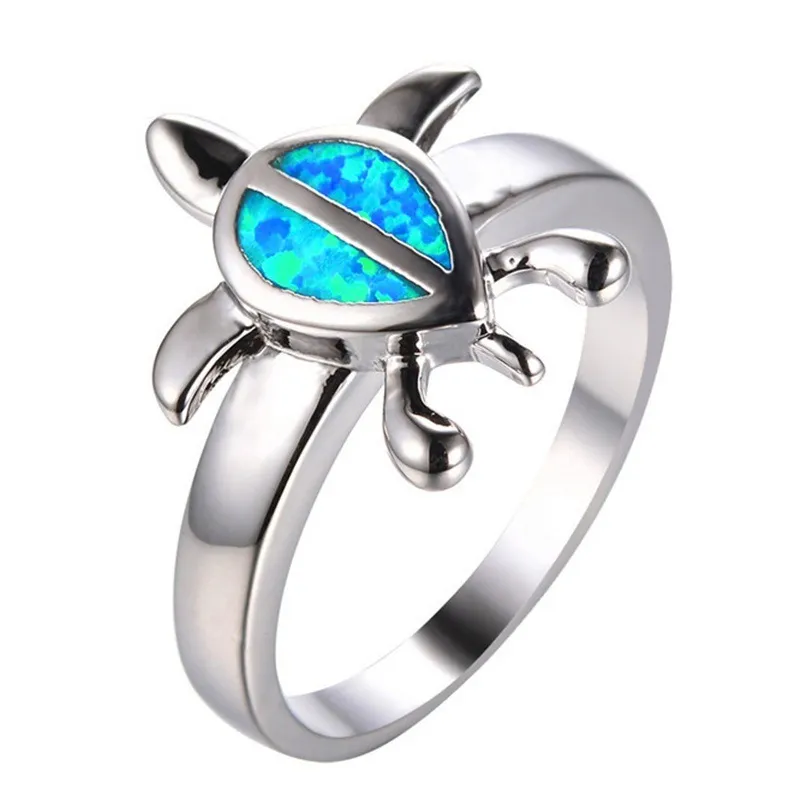 Zeeschildpad Ontwerp Blue Fire Opal Ring Echt 925 Zilveren Vinger Ringen Voor Mode Vrouwen Fijne Sieraden Door 248S