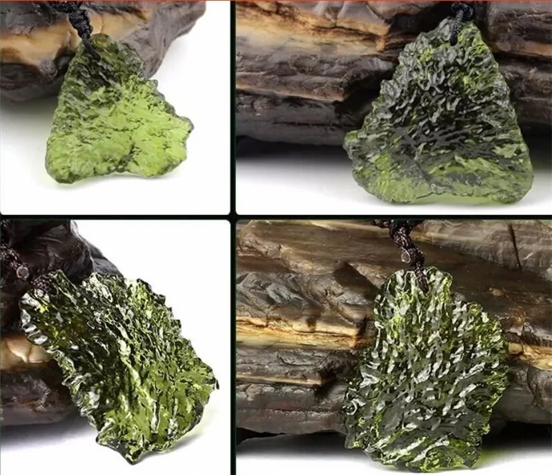 Um pingente de pedra de cristal de aerólitos verdes de moldavita natural ApoTropaic4g6g ROPE Colar exclusivo CX20067384833