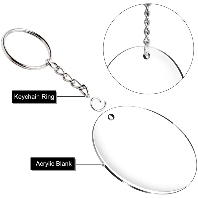 Acrylic Keychain Blanks 2 Inch Diameter Round Acrylic Clear Discs Circles with Metal Split Key Chain Rings12627