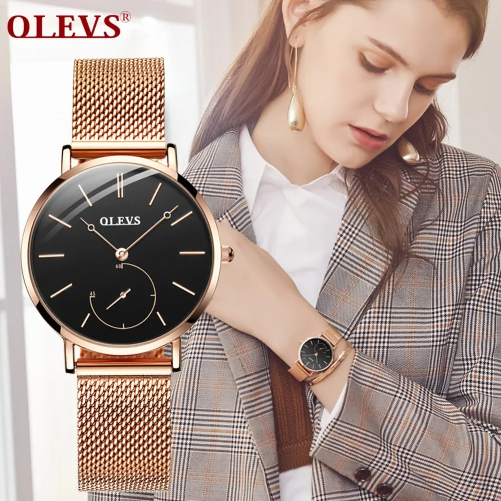 Reloj Mujer Mode Montre À Quartz Femmes Noir Casual Dames Robe Montres Or Rose Maille En Acier Inoxydable Femme Horloge Uhr Y19244q