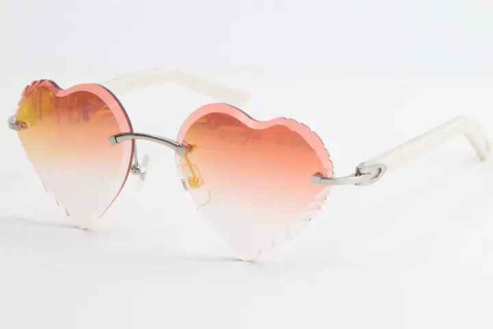 Venda de óculos de sol sem aro mármore branco prancha UV400 lente de coração Adumbral 3524012 lentes gradientes armações transparentes com sol claro 2590