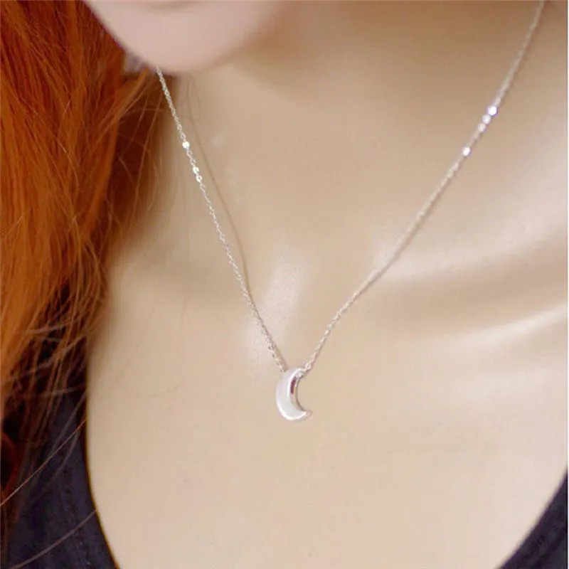Nieuwe mode vrouwen sieraden Maan Zilver Goud Lange Ketting Solid Chain Hanger Necklace1293F