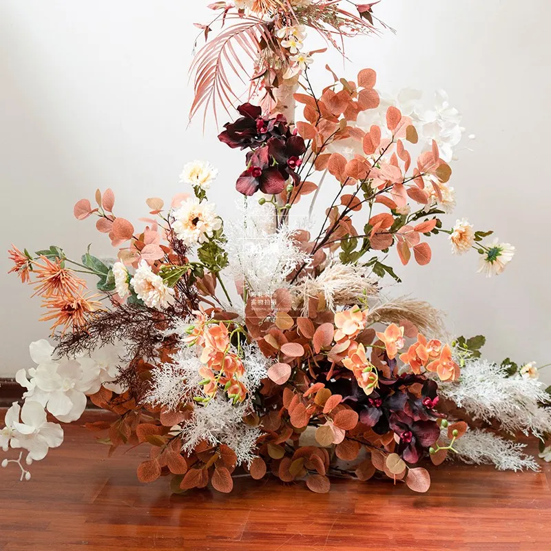 Decorative Flowers & Wreaths Custom Orange Burgundy Artificial Flower Row Arrangement Wedding Arch Party Scene Layout Decor Event 203S