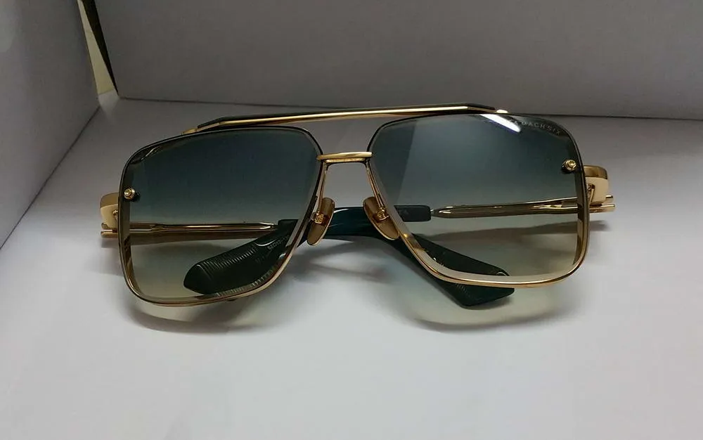 Sommer Pilot Quadratische Sonnenbrille 121 Gold Blau Grün Verlaufsglas 62mm Sonnenbrille Herren Shades Brillen mit Box247w