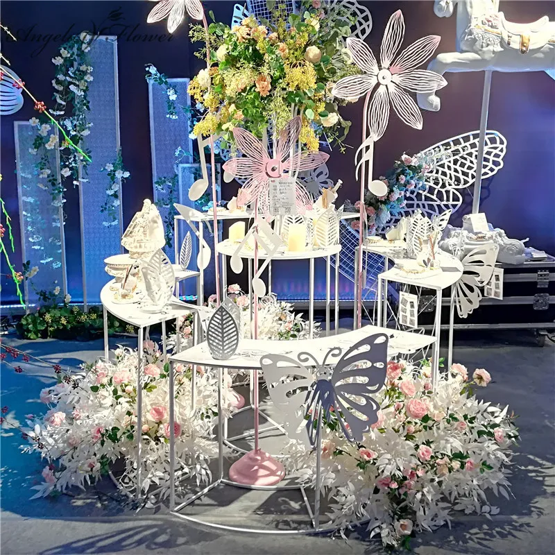 Couronnes de fleurs décoratives divers Types d'accessoires de mariage, support de gâteau de fleurs en fer acrylique, Table à Dessert cylindrique Pre-functi242R