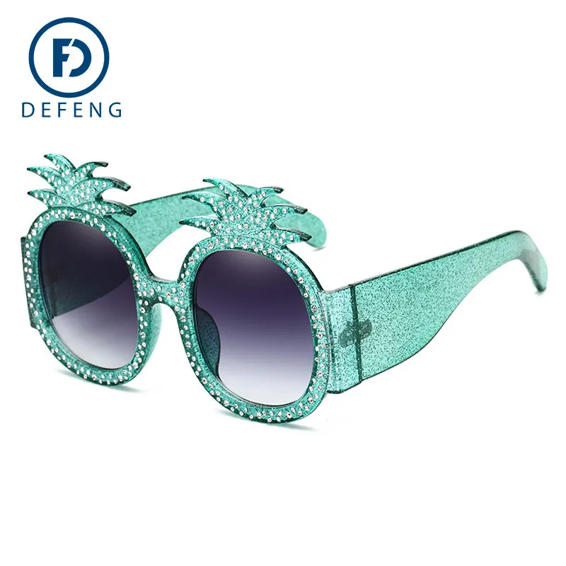 Lunettes de décoration en cristal de style d'été avec strass brillants, lunettes de soleil à monture d'ananas pour femmes, lunettes de soleil anti-uv Fashion261G