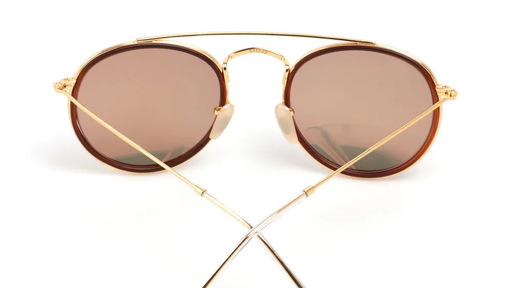 Óculos de sol estilo da mais alta qualidade para homens e mulheres, armação de liga, lente de vidro espelhada, ponte dupla, óculos retrô com caixa e 265V