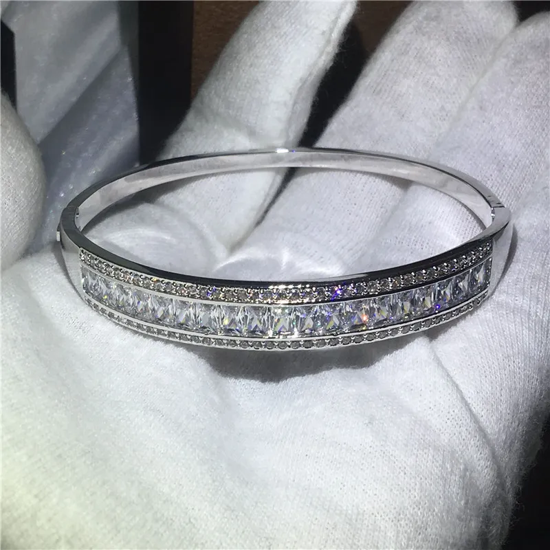 Roulei Bijoux de luxe étincelants 925 argent sterling complet Princesse White Topaz CZ Diamond Gemstones Femme Bracelet Bridal306k