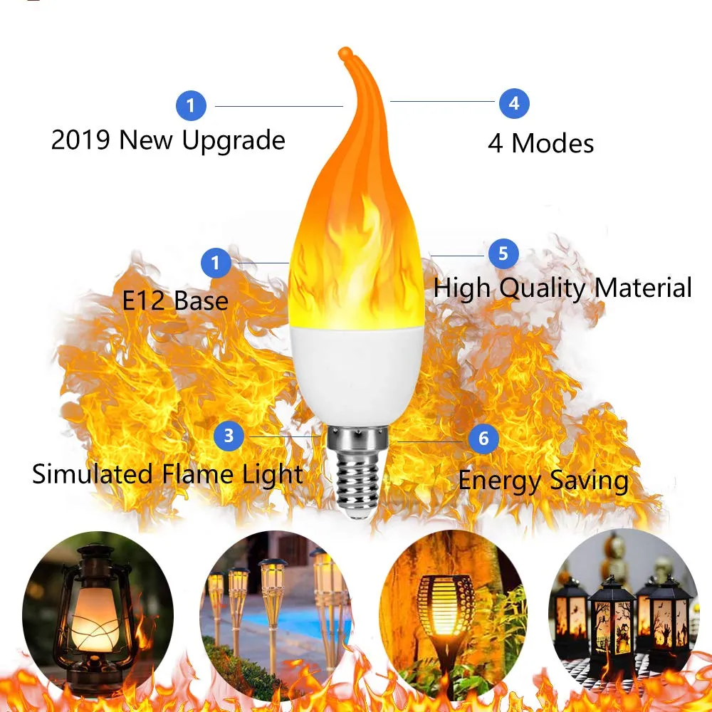 LED Flame Effect Bulb Bulb Metgrade 4 Modes E12 LED FLIGNAGE CANDLE FLAME LUMIÈRE LEIL LEIL 6 PACK PART
