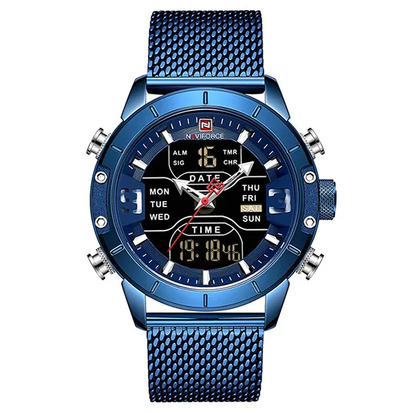 NAVIFORCE marque de luxe hommes montre à Quartz pour mode décontractée hommes en acier inoxydable étanche Sport montres LED analogique numérique Clock291q