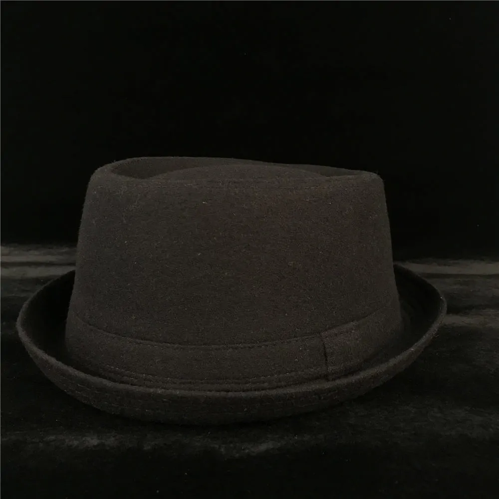 100 laine hommes Pork Pie chapeau pour papa hiver noir Fedora chapeau pour Gentleman plat melon Porkpie haut de forme taille S M L Xl Y190705039041397