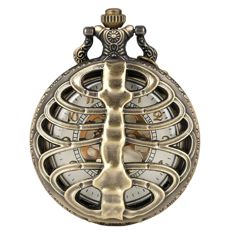 Steampunk szkielet żebra kręgosłupa pusta kwarcowy zegarek kieszonkowy fajny vintage naszyjnik wisiorek
