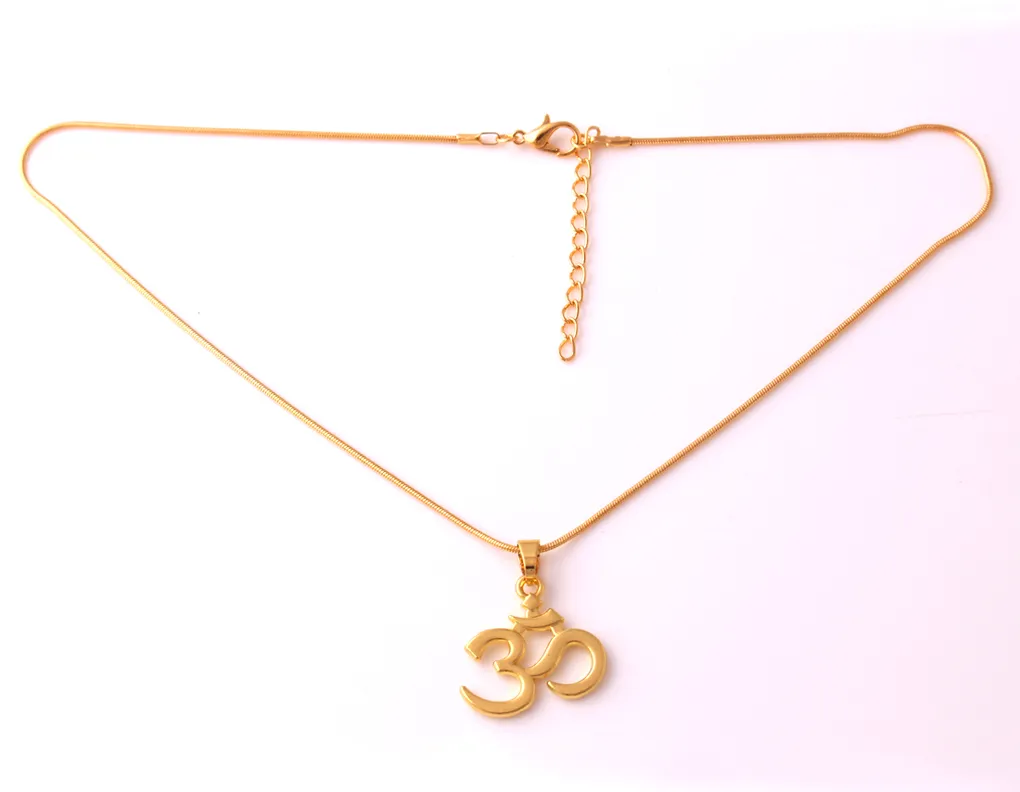 Gold Plated Hindu Buddhist OM Charm Pendnat India Yoga Religious Wheat Chain Necklace Jewelry316o