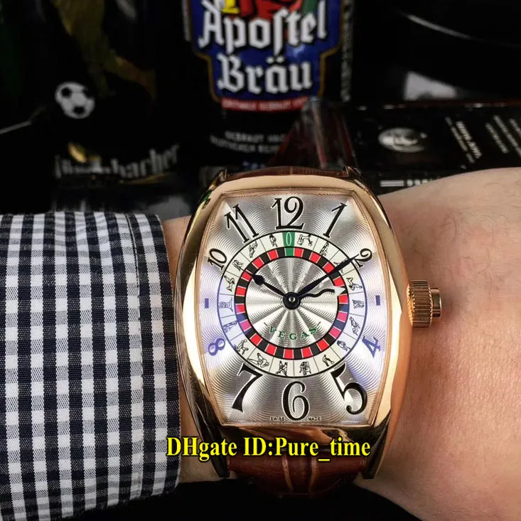 Pas cher nouveau 8880 Vegas Casino plateau tournant russe cadran blanc vert automatique montre pour homme boîtier en or rose bracelet en cuir vert montre pour hommes 307o