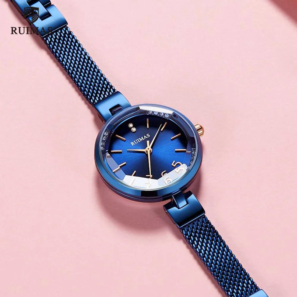 RUIMAS Damen-Armbanduhr, schlicht, analog, Blau, Luxus-Top-Marke, Quarzuhr, Damenuhr, wasserdicht, Armbanduhr, Relogio Girl, 190 W