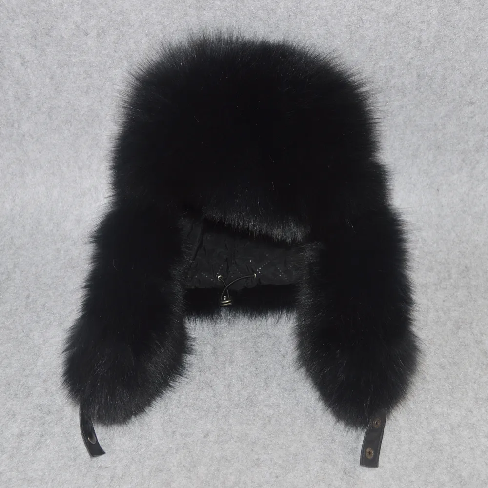 100% Natural Real Fox Fur Bomber Hat Ryssland Winter Warm Soft Fluffy Real Fox Fur Cap Men Quality äkta Sheepkin Leather Hats314s