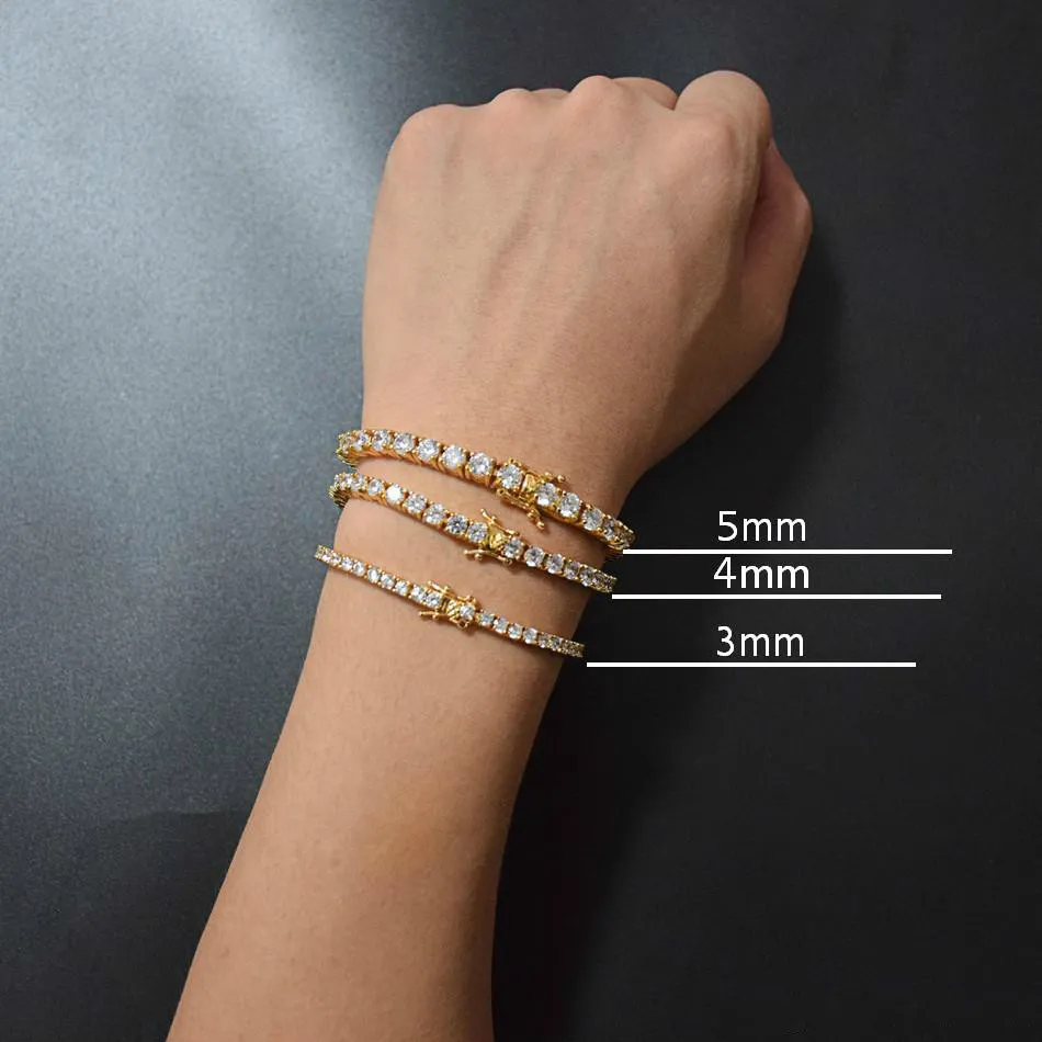 6mm 5mm 4mm 3mm Iced Out Tennis Bracelet Zirconia Hiphop Jewelry 1 Row Cubic Men Bracelets2686