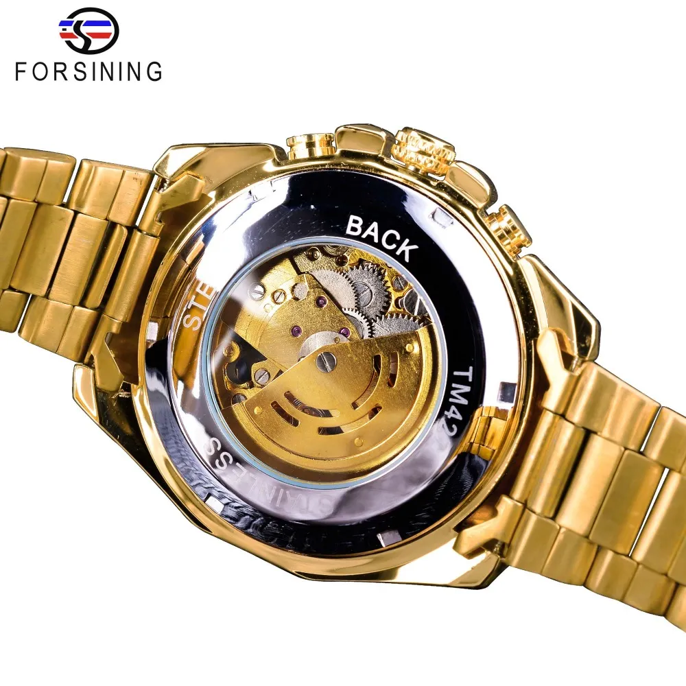Forsining – montre automatique pour hommes, cadran blanc, Design de crâne, squelette doré, aiguilles lumineuses, marque supérieure, Luxury328L