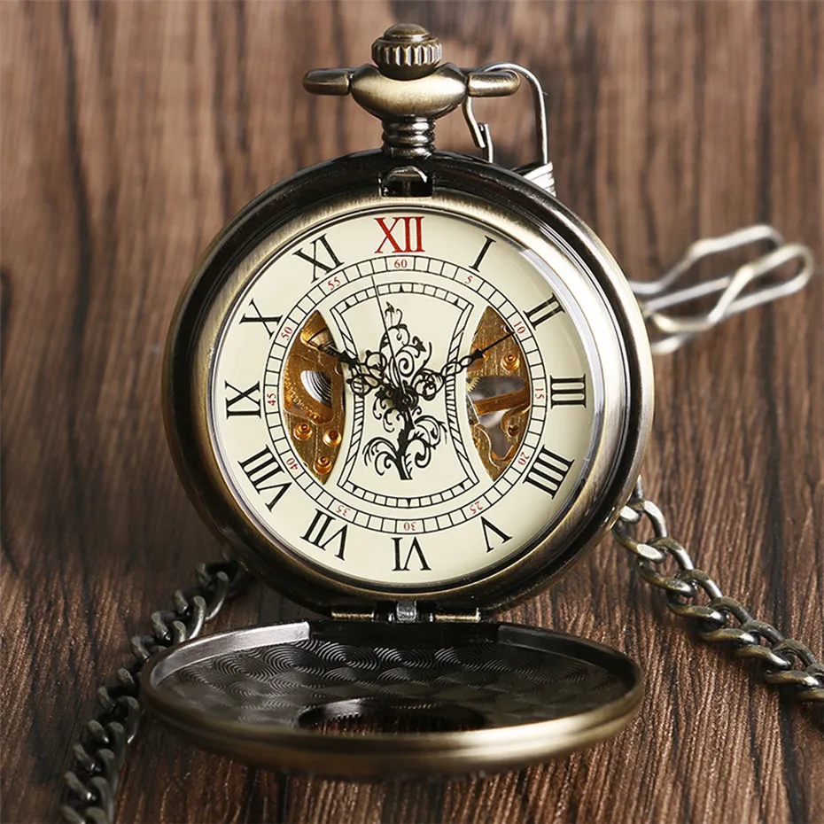 Montre de poche mécanique à remontage manuel, Vintage, Design en bois, demi-horloge rétro, cadeaux pour hommes et femmes, reloj1275Q