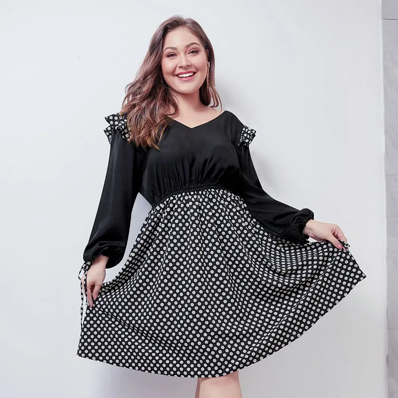 WHZHM Dot Patchwork Plus Size 3XL 4XL Ch