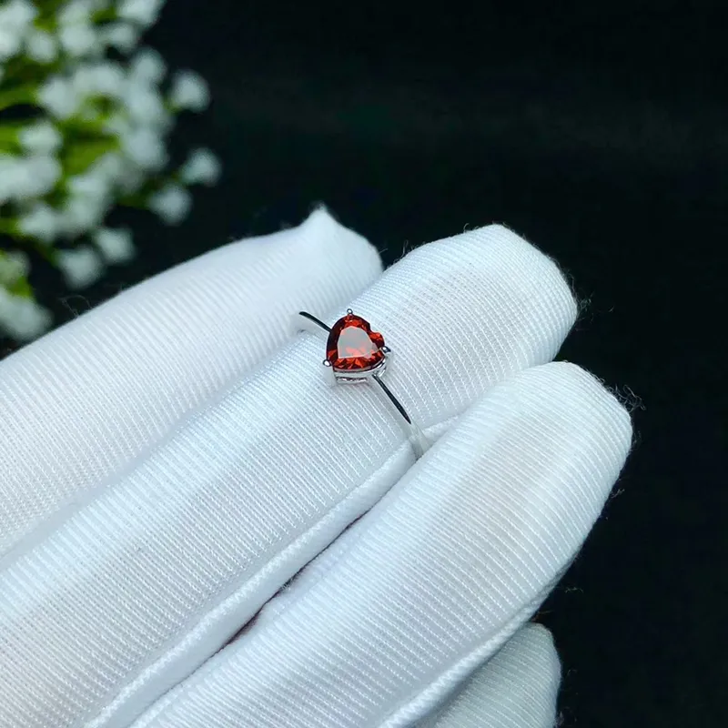 Enkel 925 Silver Garnet Heart Ring 5 mm naturligt granat silver förlovningsring sterling silver granat fina smycken colifelove237u