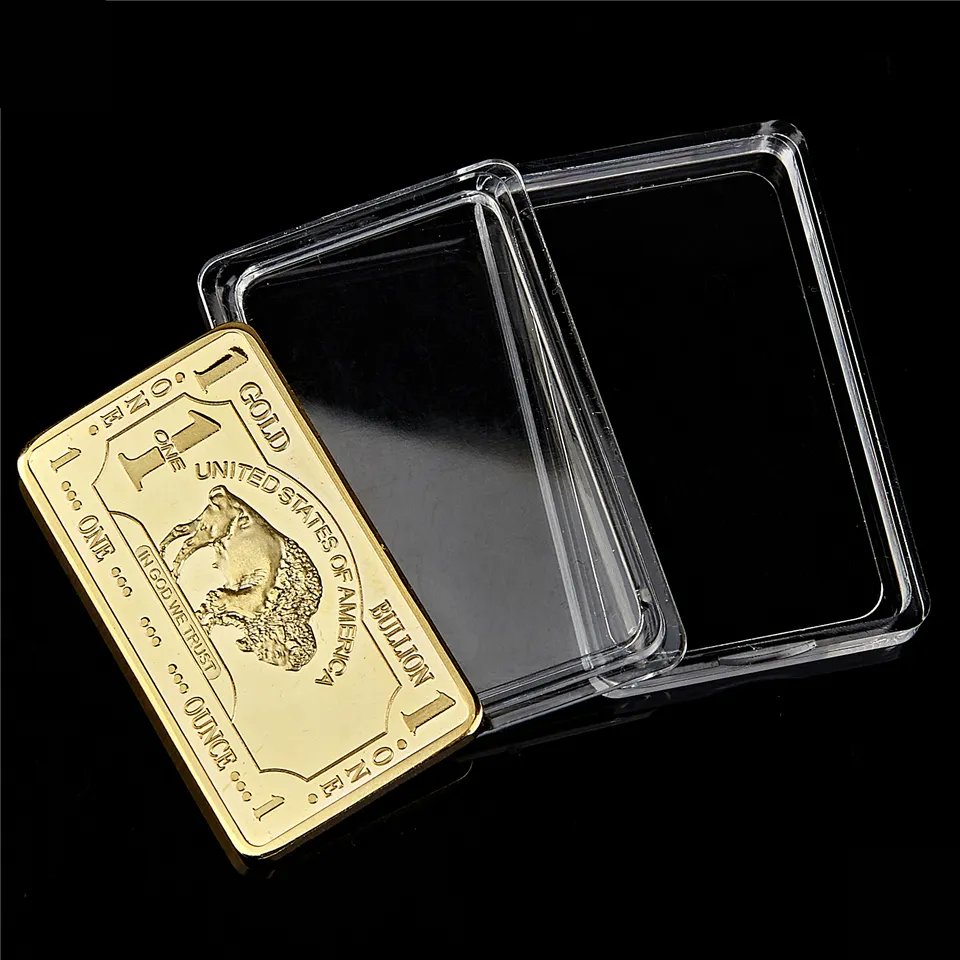 금속 공예 1OS USA Buffalo Rare Coin 100 Mill 999 Fine American Gold Plated Bar8952635