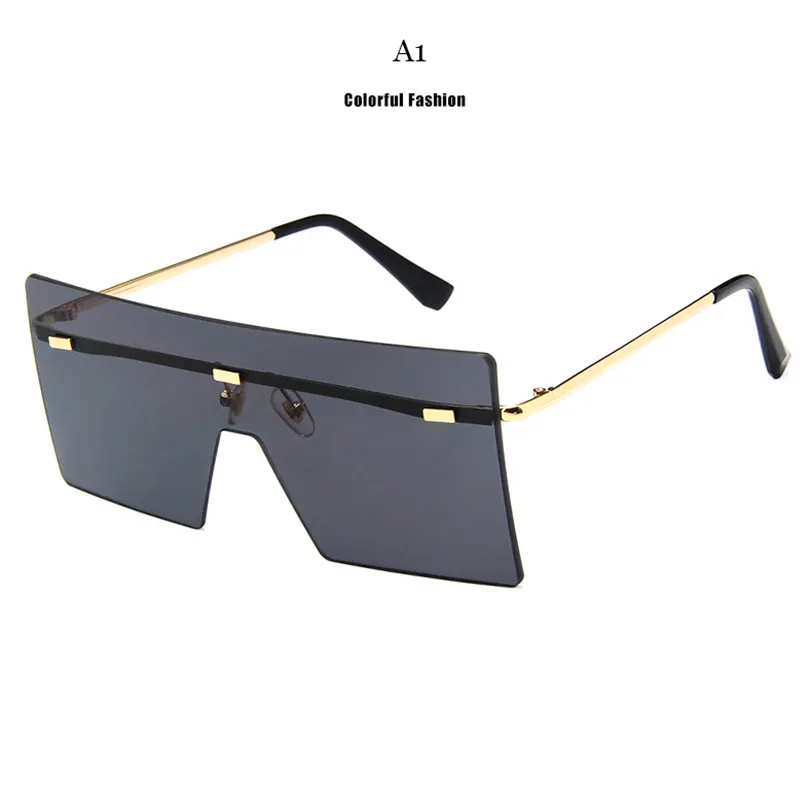 Unisex mode överdimensionerade fyrkantiga rimlösa solglasögon kvinnor platt topp stora solglasögon resegradient UV400245U