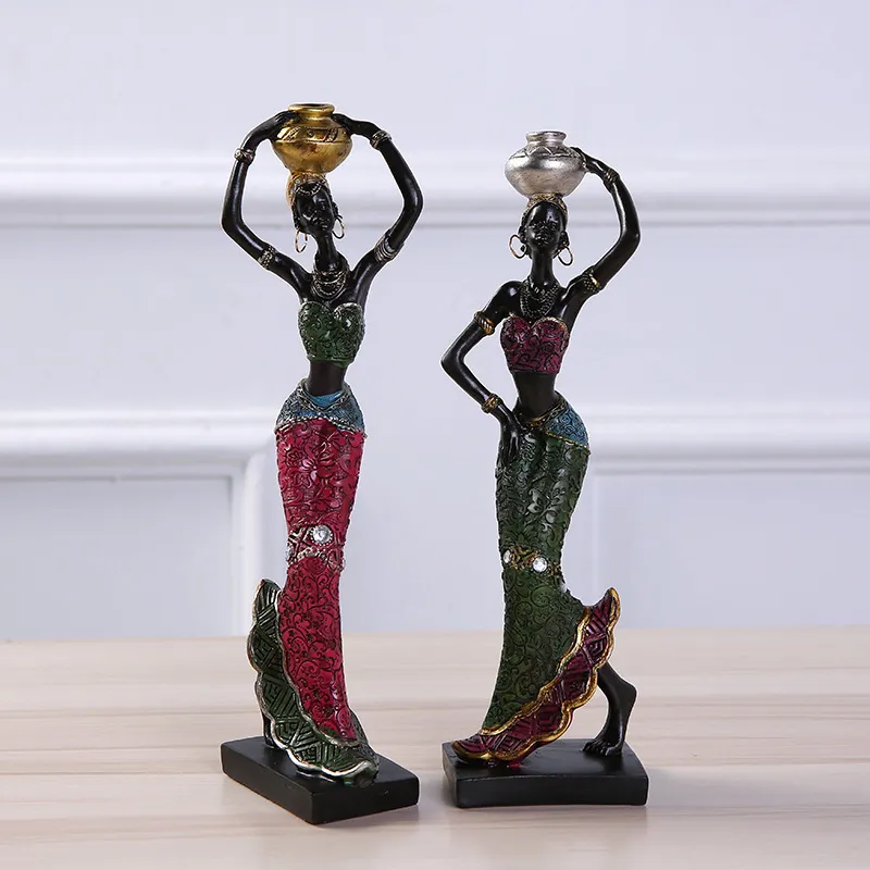 Exquisite Ethnic Style Creative Home Furnishings Festival Gift Resin Handicrafts African Beauty Statue Sculpture 210414