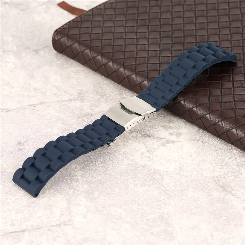 Accessoire de montre Bande de silicone bleu noir 18 20 22 24mm Montres en caoutchouc Bracelet Diver Waterpfoof Bracelet de remplacement Ceinture Spring Bars290Z