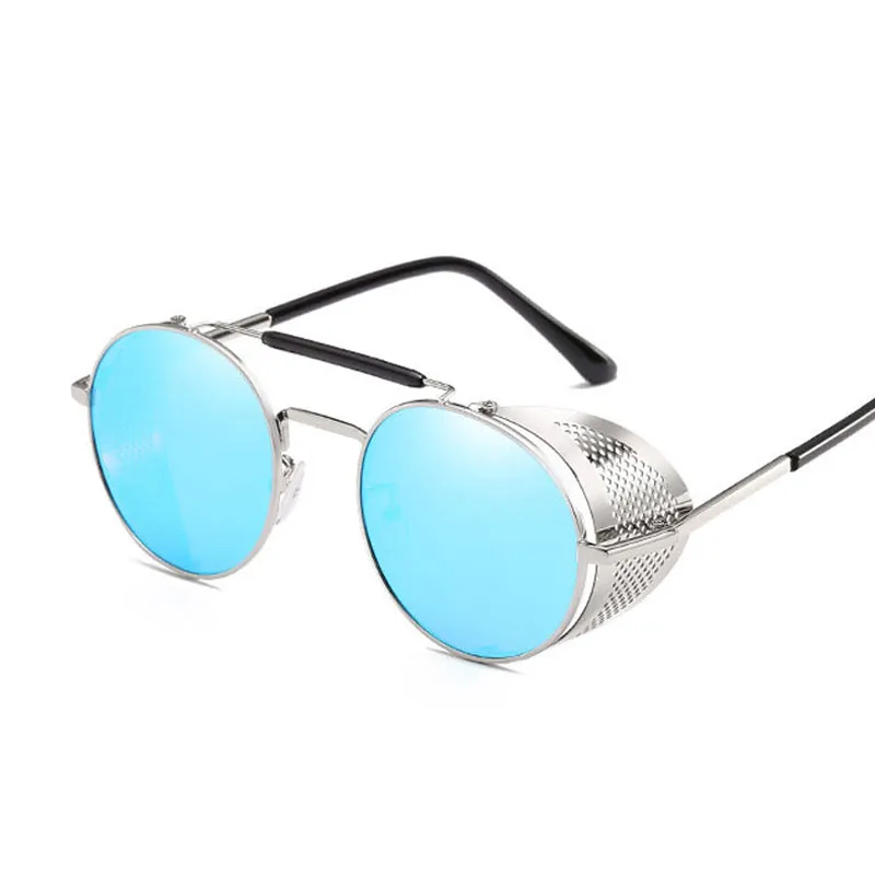 Luxury-Retro Steampunk Sunglasses goggle Round Designer Steam Punk Metal Shields Sunglasses Men Women UV400 Gafas de Sol192Y