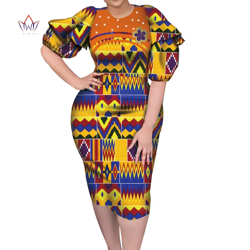 Afrikaanse vrouwen kleding dashiki bazin riche vrouwen jurk traditionele print peals jurken voor dame elegante jurk knielengte WY7244